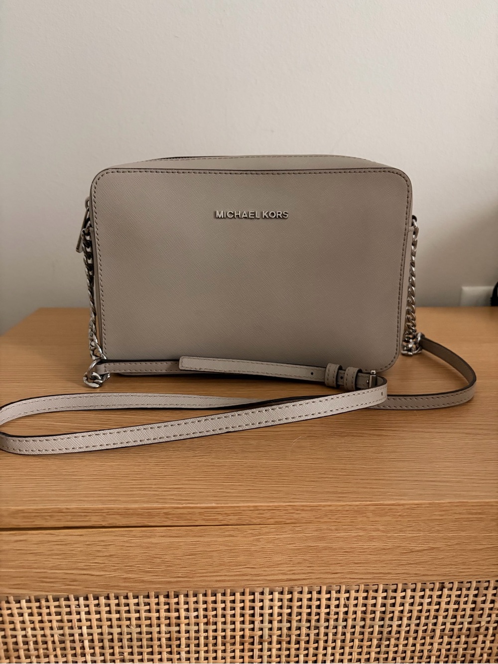 Michael Kors Jet Set Light Gray Saffiano Leather Crossbody Bag